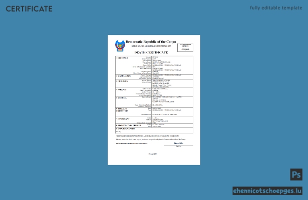 Demokratische Republik Kongo: Sterbeurkunde (Word- und PDF-Beispiel)